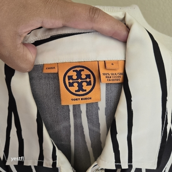 Tory Burch silk black and white Collared long sleeve dress 4 - Picture 6 of 8
